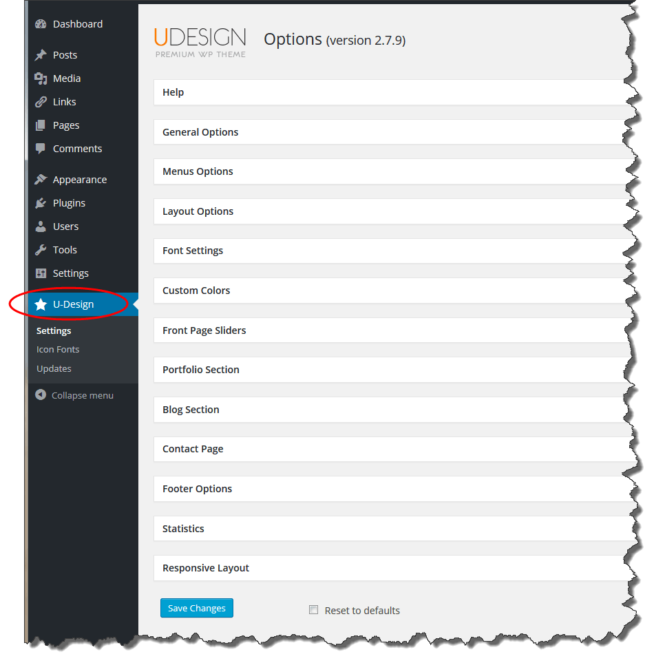 u-designs options menu